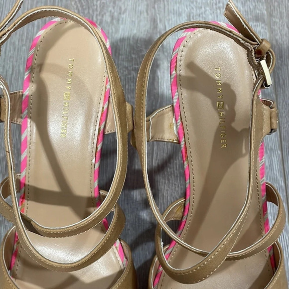 New Tommy Hilfiger Justina Wedge Sandal Ambra & Hot Fuchsia Stripe 10M - Picture 7 of 16